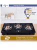 Picture of Blue Eagle 3 Burner Auto Ignition with Toughened Glass Gas Stove Cooktop-LPG Gas-Scratch Proof-Black