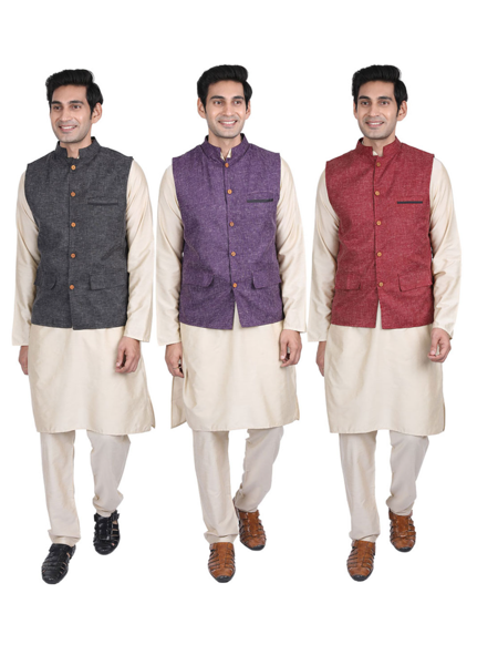 Picture of Pack of 3 Smart & Stylish Nehru Jackets for Men